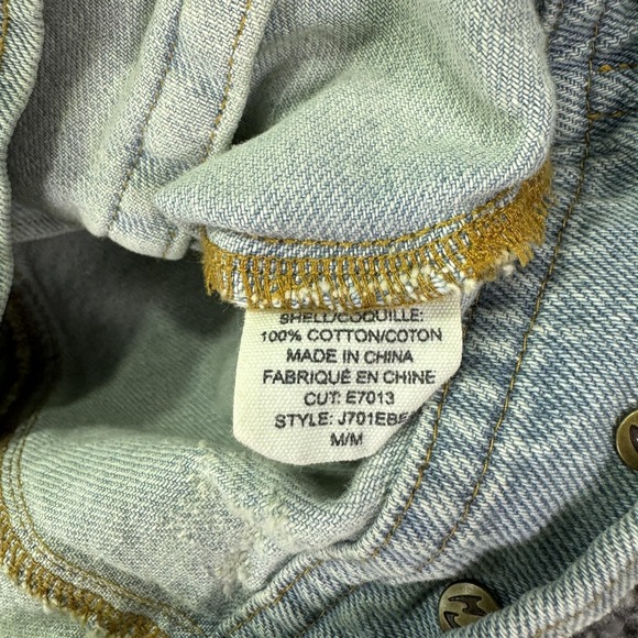 Billabong Jacket Womens Medium Blue Denim Hooded Striped Sleeves Boho Casual - Picture 7 of 14